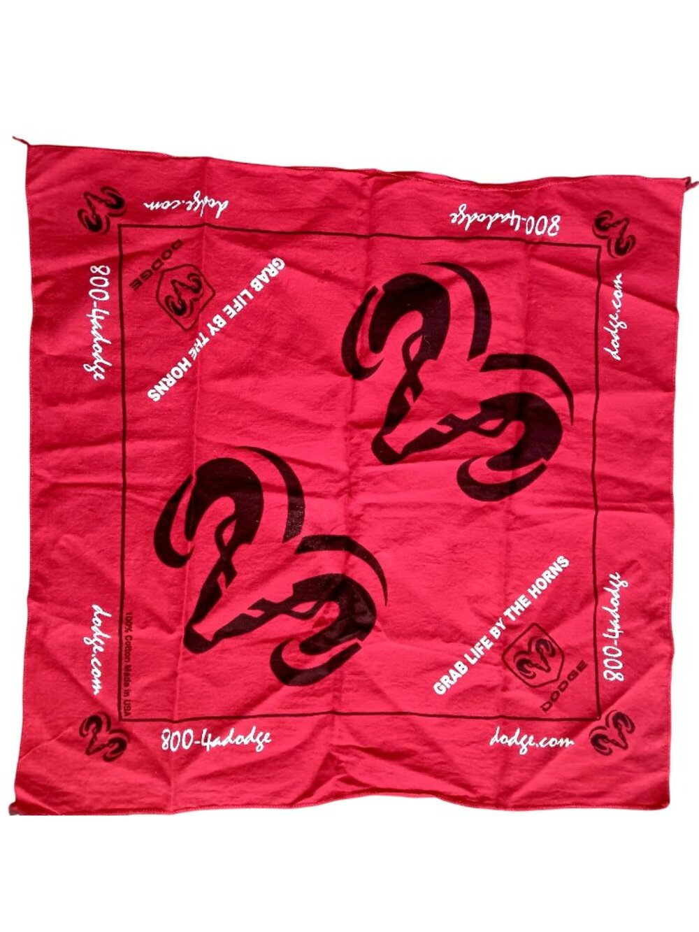 Dodge Bandana Red Ram Logo Hanky Bandana 100% Cotton Made In USA 20x20"
